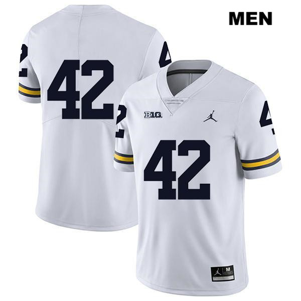 Men's NCAA Michigan Wolverines Ben Mason #42 No Name White Jordan Brand Authentic Stitched Legend Football College Jersey KW25G58OO